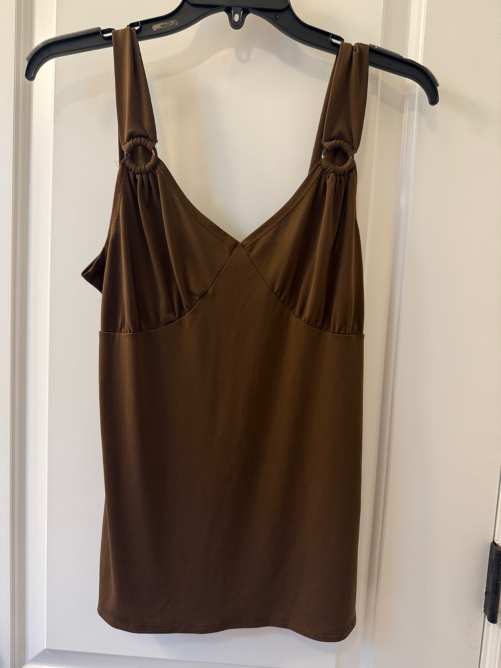 Women's Brown Sleeveless Chemise with Ring-Detail Straps